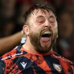 Will Trenholm celebrates as Gloucester draws with Bordeaux in the Investec Champions Cup